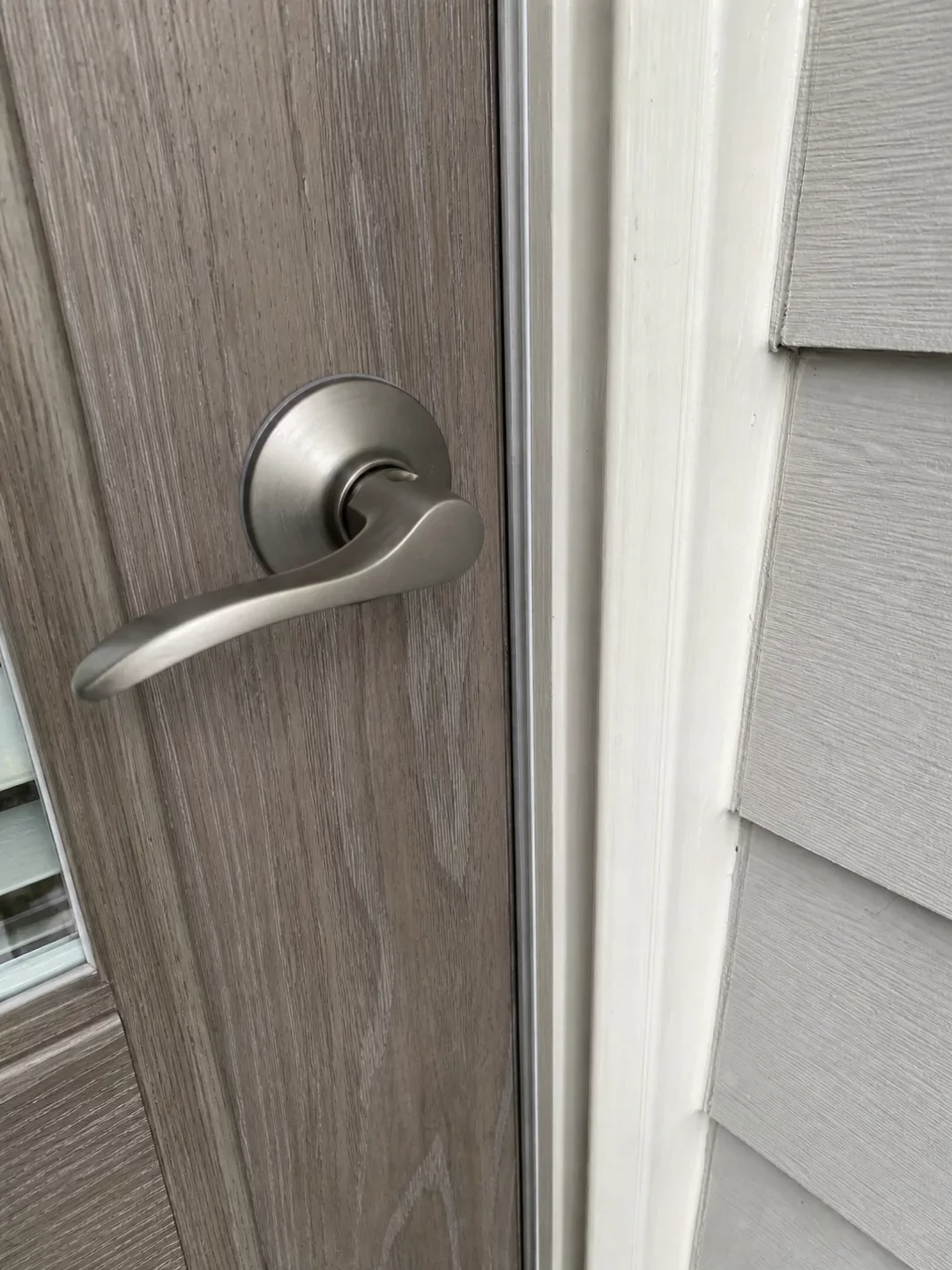 Door and frame viewed at handle height
