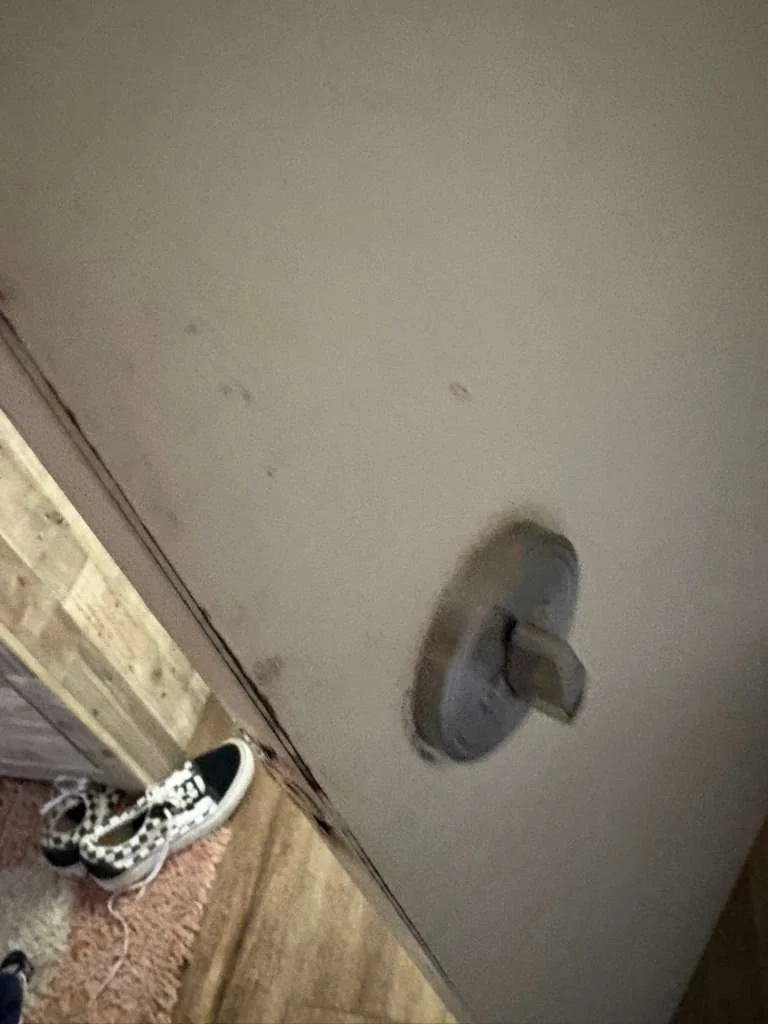 Close view of door latch alignment