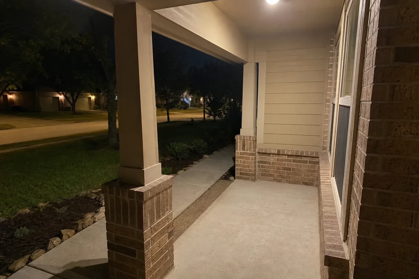 Well-lit front porch that provides a safer place to wait