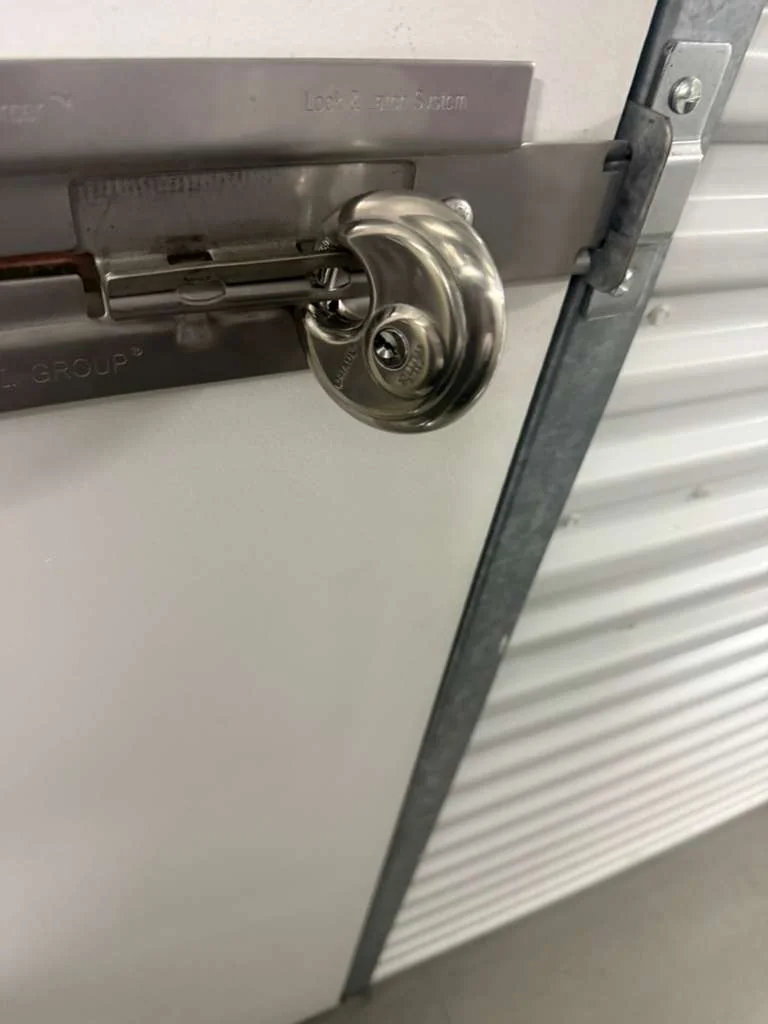 Interior garage door slide lock in a real service photo